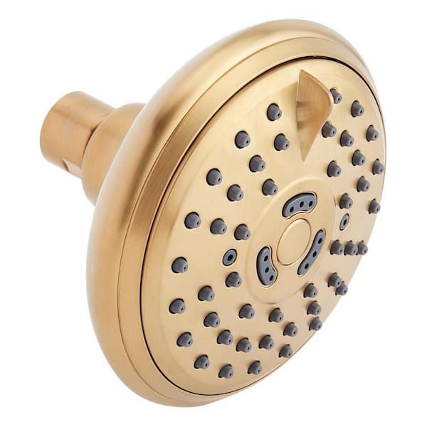 SIGNATURE HARDWARE 3-Spray Patterns with 1.75 GPM 4.5 in. Wall Mount Full Fixed Shower Head with No Additional Features in Brushed Gold