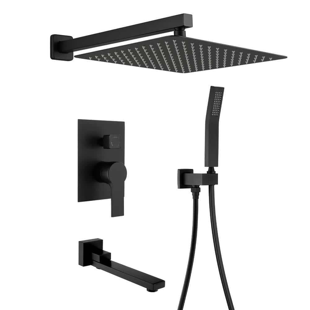 Single Handle 1-Spray Wall Mount Tub and Shower Faucet 1.8 GPM 12 in. Brass Shower System in Matte Black Valve Included price history on PriceWatchPro