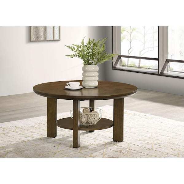 Ottowa 35 in. Round Wood Cocktail Coffee Table Brown