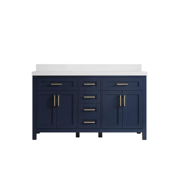 Willow Collections Cambridge 60 in. W x 22 in. D x 36 in. H Double Sink Bath Vanity in Hale Navy Blue with 2 in. White Quartz Top