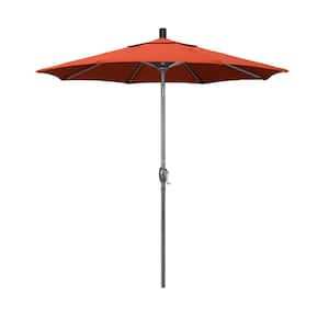 7.5 ft. Grey Aluminum Market Push Button Tilt Crank Lift Patio Umbrella in Sunset Olefin