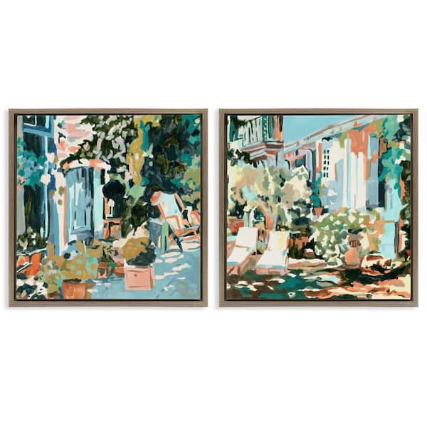 Stupell Industries Plants on Town Buildings by Melissa Wang 2 Pieces Brown Floater Frame Abstract Graphic Art Print 25 in. x 25 in.