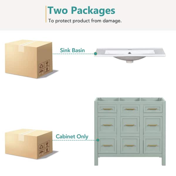 Virubi 36 in. W Single Sink Bath Vanity in Green with White