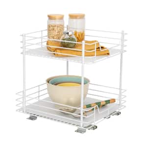15 in. 2-Shelf White Pantry Organizer with Slide-Out Drawers