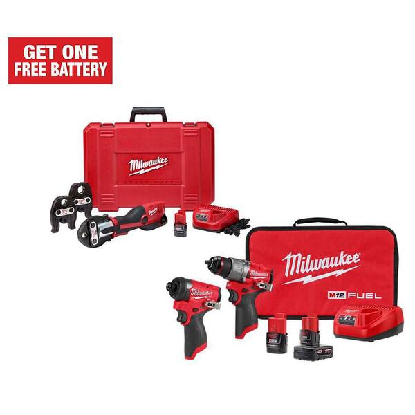 Milwaukee M12 12-Volt Lithium-Ion Force Logic Cordless Press Tool Kit (3 Jaws Included) with M12 Fuel Combo Kit