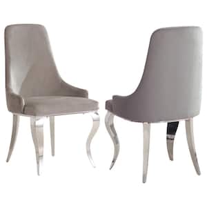 Antoine Gray Velvet Upholstered Demi Arm Dining Side Chairs Set of 2