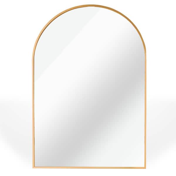 Tatahance 24 in W x 32 in. H Gold Arched Metal Framed Bathrrom Wall Mirror with Reinforced Hooks