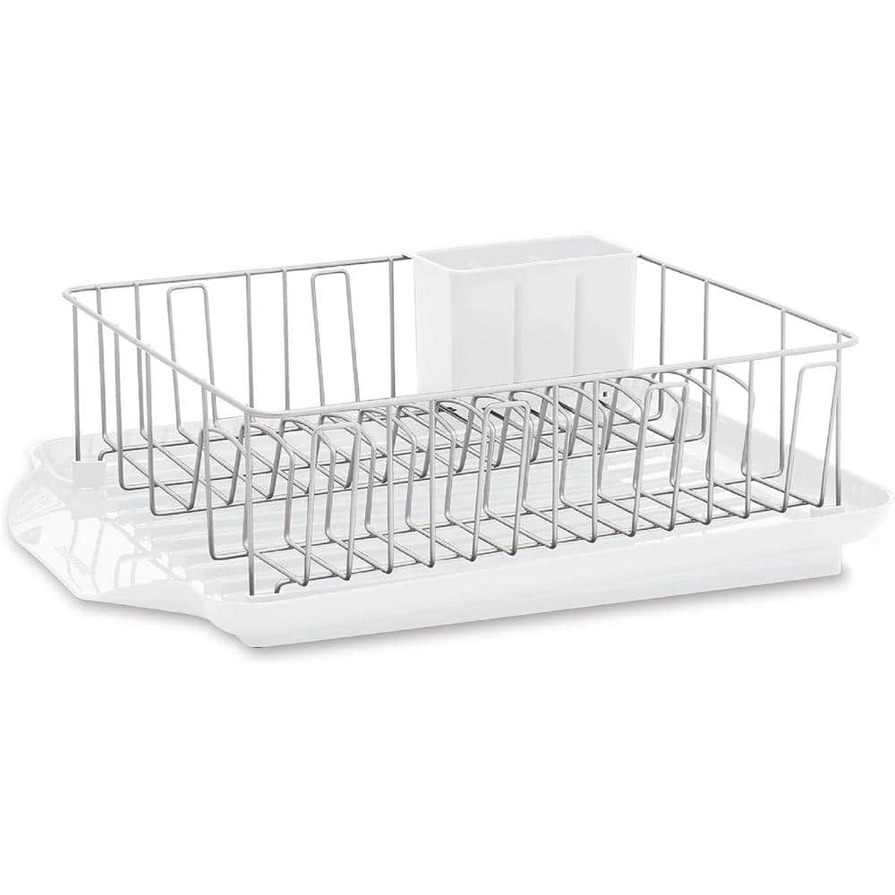 Classic Large Dish Rack in White with Removable 3 Compartment Flatware Cadd