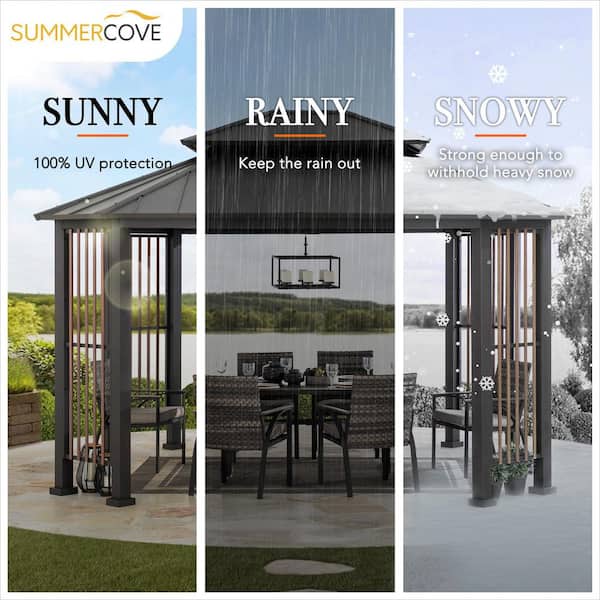 Rockwood 11 ft. x 13 ft. Outdoor Patio Double Tier Steel Hardtop Gazebo with Steel Slatted Colum Design for Backyard