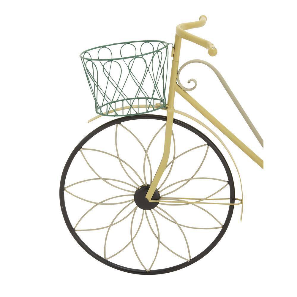 Yellow Iron Bicycle Plant Stand with Baskets and Saddle Bags