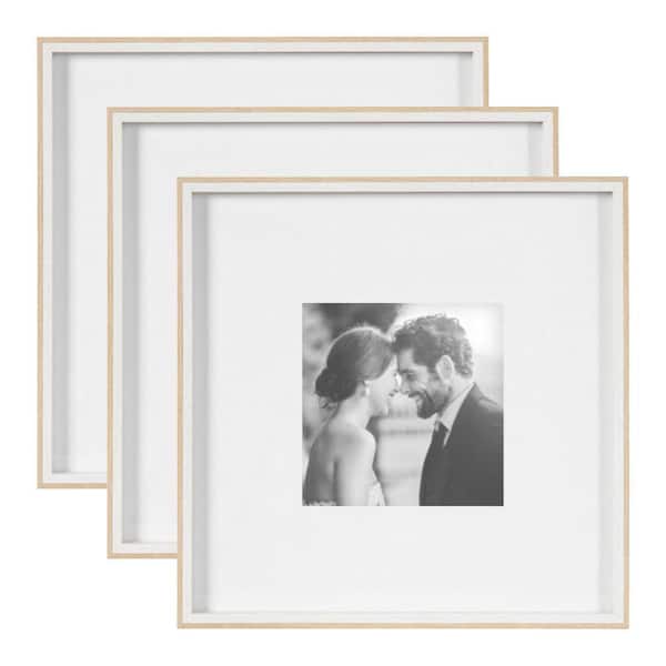 Gibson 16 in. x 16 in. Matted to 8 in. x 8 in. White/Natural Picture Frame (Set of 3)