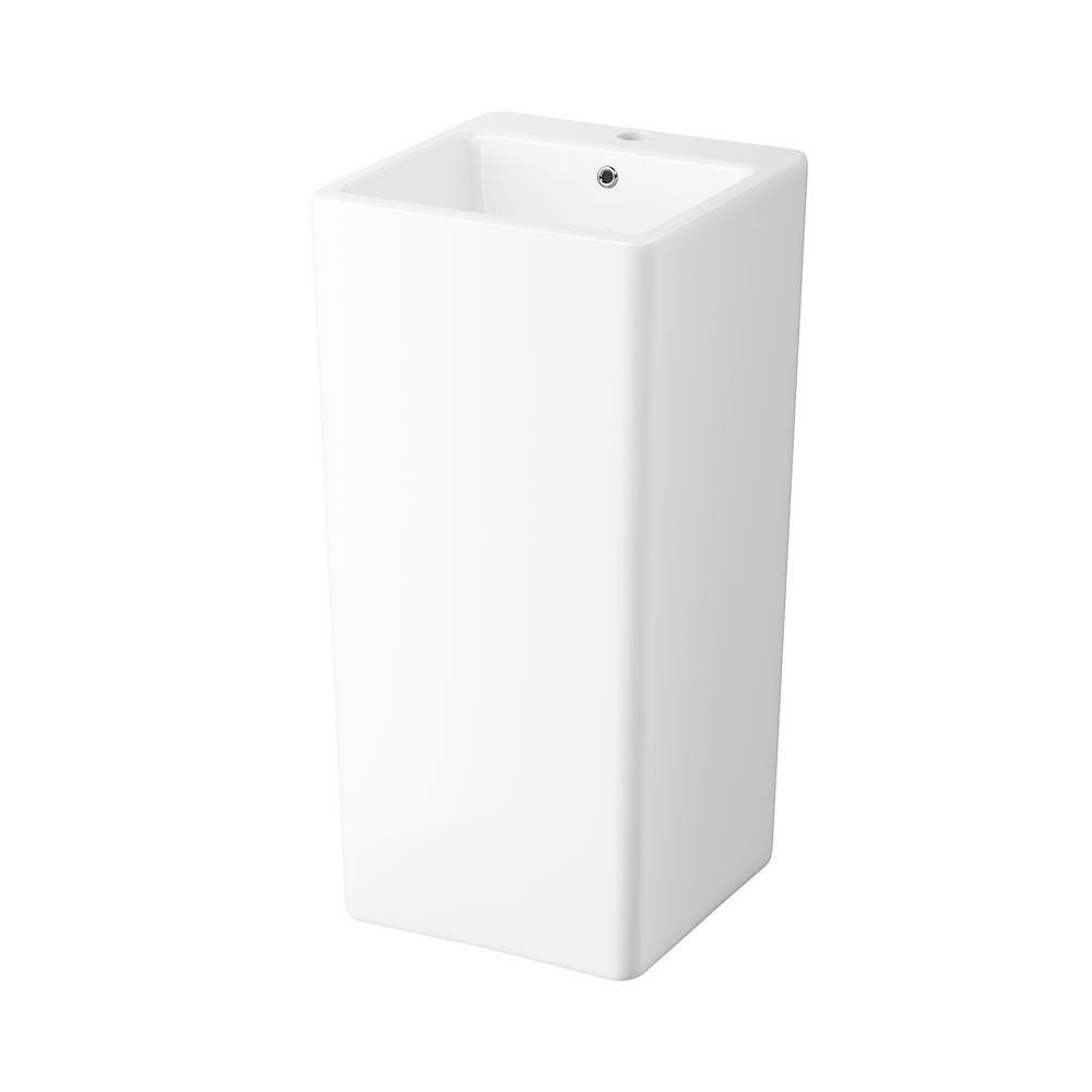 Glossy White Ceramic Square Pedestal Bathroom Sink