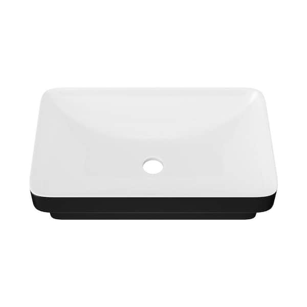 Lyero 19 in. Ceramic Vessel Bathroom Sink in White and Black