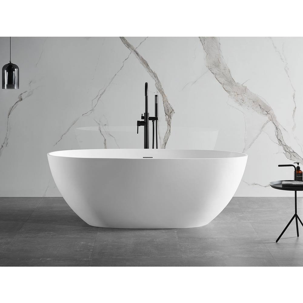 ALFI BRAND 59 in. Stone Resin Flatbottom Bathtub in White AB9975 The