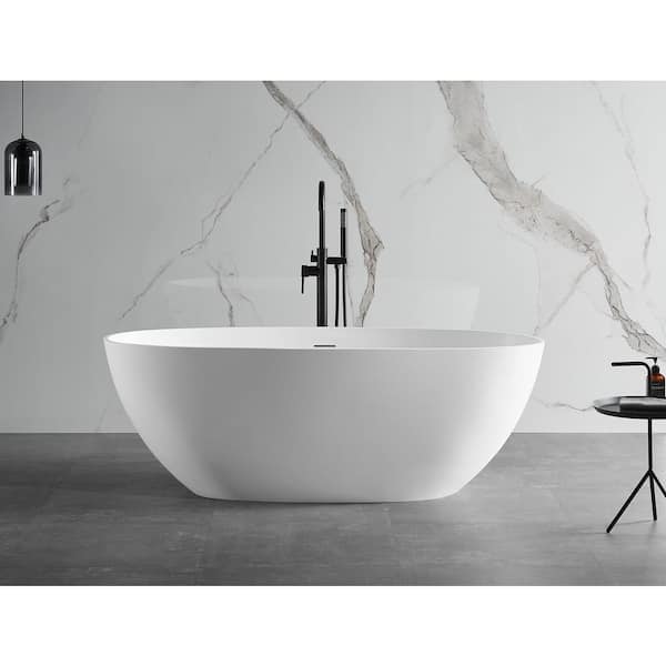 ALFI BRAND 59 in. Stone Resin Flatbottom Bathtub in White