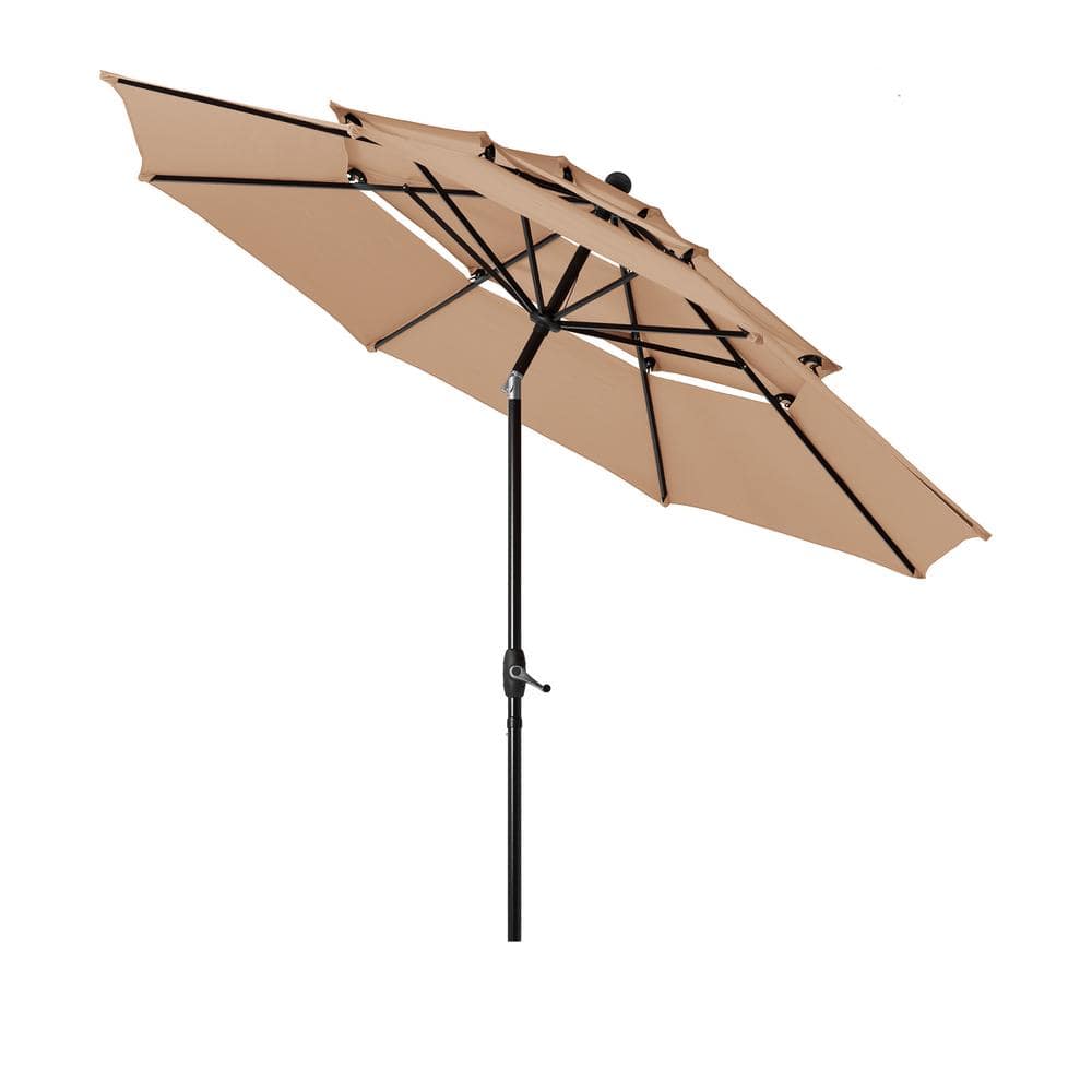Clihome 10 ft. Alu Triple Top AutoTilt Market Patio Umbrella in Beige CHM4BE The Home Depot