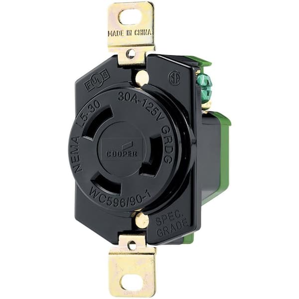 Eaton 30 Amp 125-Volt Hart-Lock Industrial Grade Receptacle, Black and White
