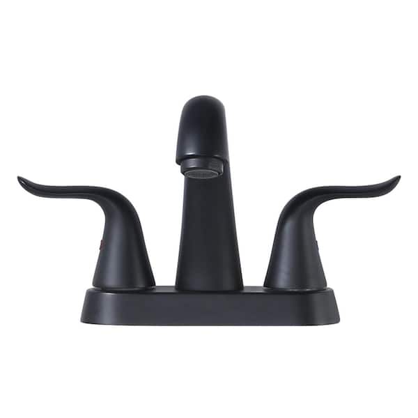 ALEASHA 4 in. Centerset Double Handle High Arc Bathroom Sink Faucet in Black