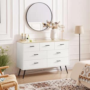 Modern Wood Dresser with 7 Drawers, Chest of Drawers, White/Oak