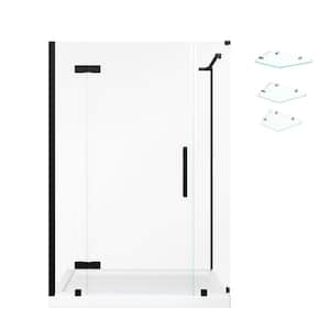 Tampa 48 in. L x 36 in. W x 75 in. H Corner Shower Kit w/ Pivot Frameless Shower Door in Black w/Shelves and Shower Pan