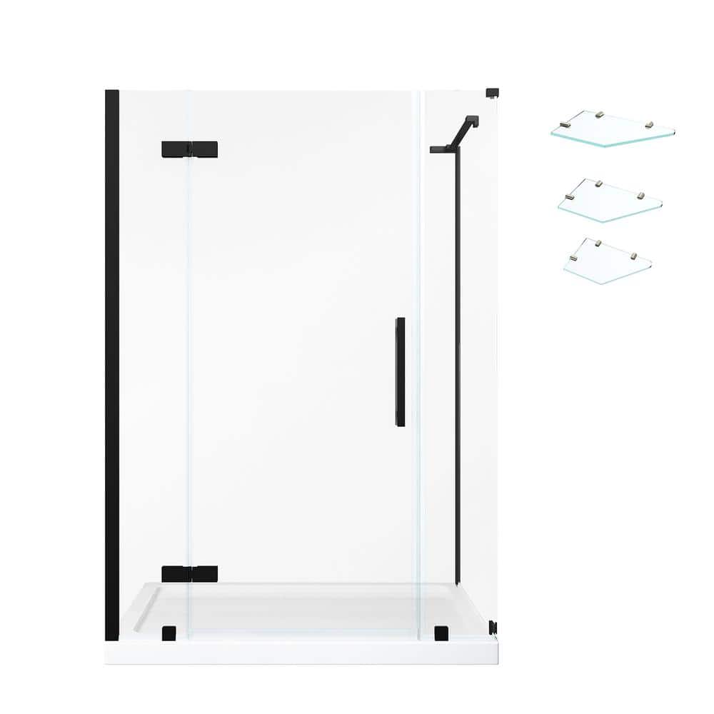 Endless Tampa 54" Black Frameless Corner Shower Kit with Shelves