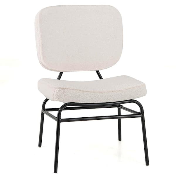 White Fabric Upholstered Accent Casual Side Chair with Sponge Padding Adjustable Foot Pads and Metal Frame