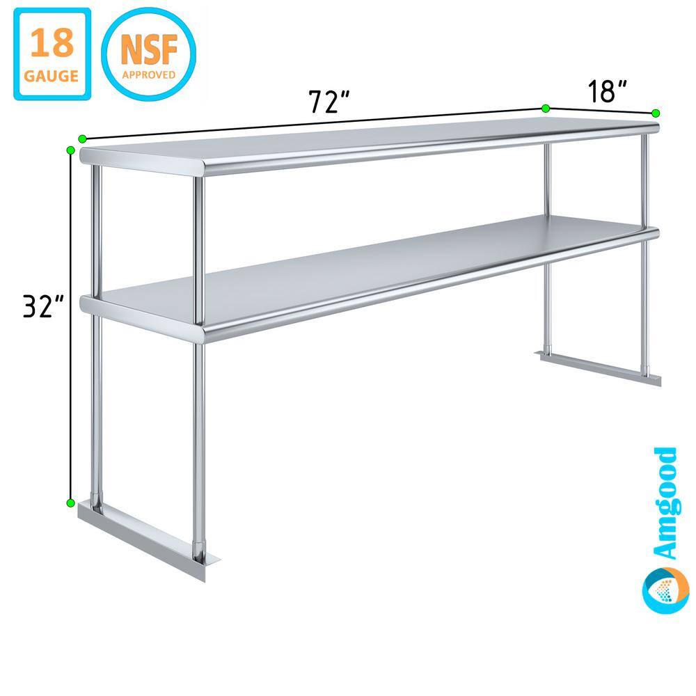 72" Stainless Steel Double-Tier Overshelf for Work Table