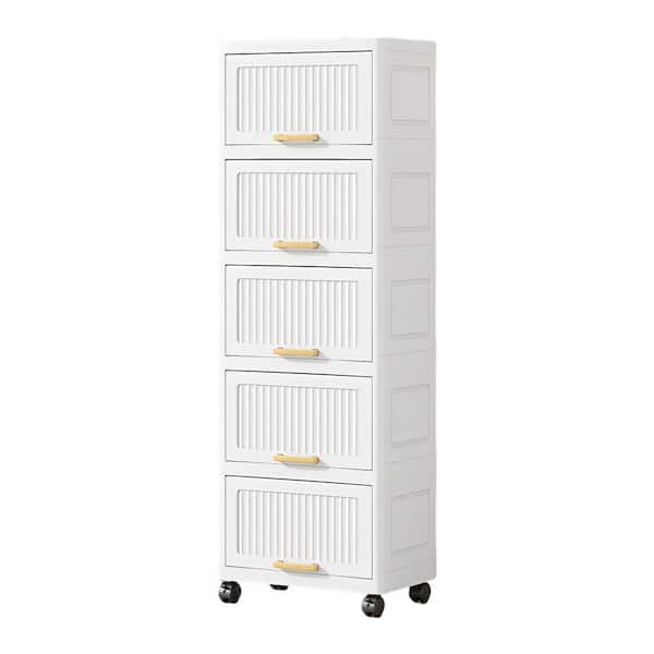 Tileon 15.75 in. Side Wide 5-Layers Flip Open Storage Box Movable Storage Cabinet Kitchen Shelf Movable Storage Island in White