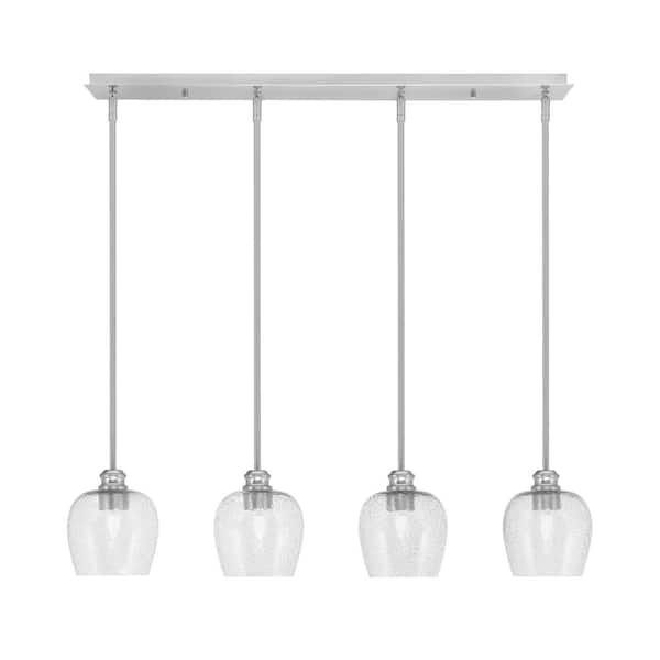 Unbranded Albany 60-Watt 4-Light Brushed Nickel Linear Pendant Light with Smoke Bubble Glass Shades and No Bulbs Included