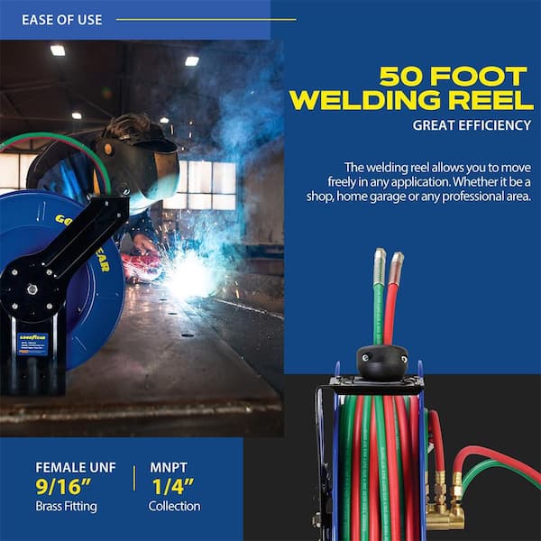 1/4 in. x 50 ft. Steel Single Arm Oxygen Acetylene Welding Hose Reel