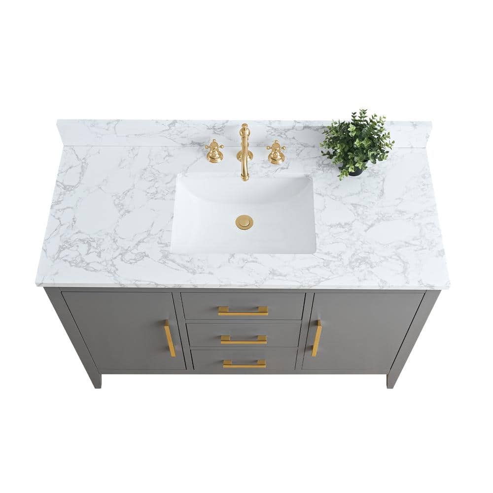 48" Cashmere Gray Single Bathroom Vanity with Engineered Marble Top