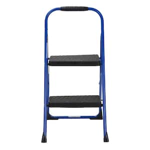2-Step Steel Big Step Folding Step Stool with Type 3 Rubber Hand Grip in Blue