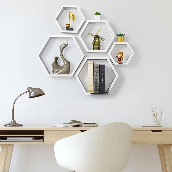 Extra Large Hexagon Floating Shelves - Set of 4 - Honeycomb