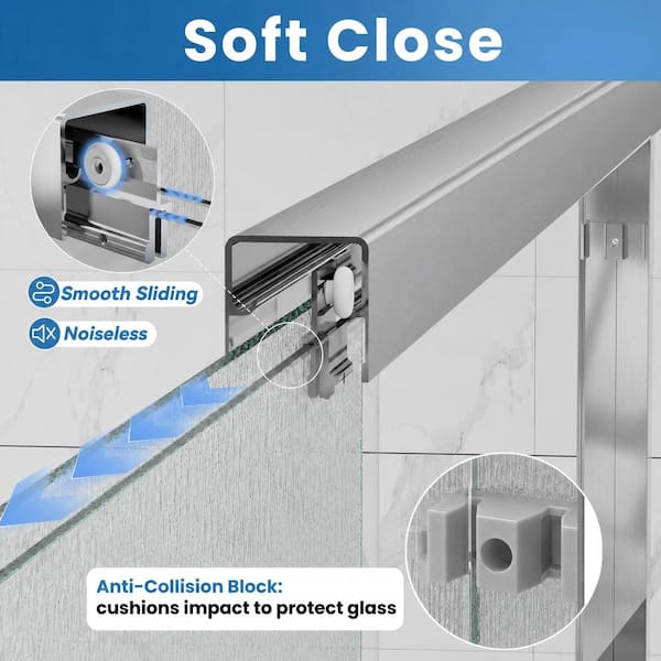 56-60 in. W x 76 in. H Double Sliding Framed Shower Door in Brushed Nickel with 8mm Nano-Coated Easy-Clean Rain Glass