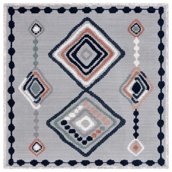 Marrakesh Gray/Blue Rust 7 ft. x 7 ft. Square Geometric Striped Area Rug