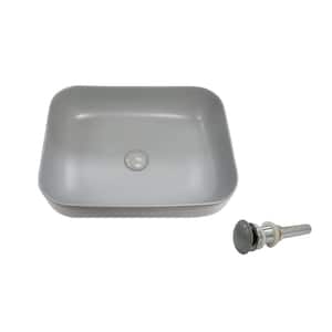 Kingsman 20 in. Bathroom Rectangular Vessel Sink Porcelain Ceramic Art Basin With Matching Pop-up Drain Matte Grey