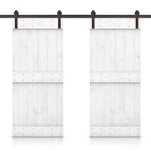 48 in. x 84 in. Mid-Bar Series White Stained Solid Knotty Pine Wood Interior Double Sliding Barn Door with Hardware Kit