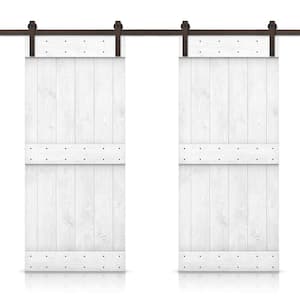 84 in. x 84 in. Mid-Bar Series White Stained Solid Knotty Pine Wood Interior Double Sliding Barn Door with Hardware Kit