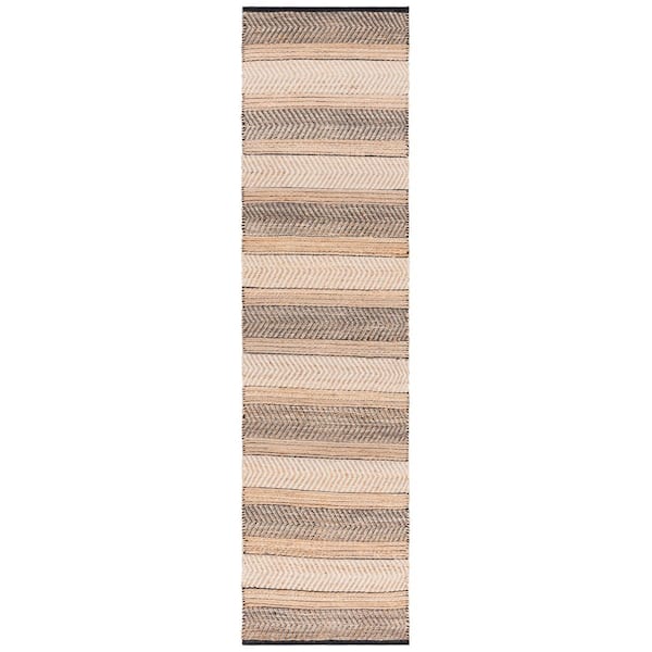 Natural Fiber 2 ft. x 9 ft. Natural/Black Striped Runner Rug