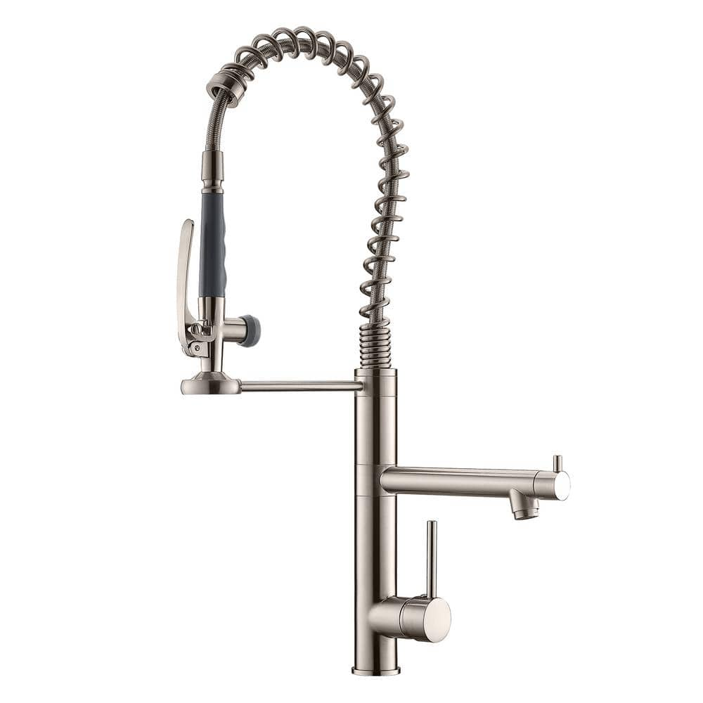  High Arc Single Handle Pull Down Sprayer Kitchen Faucet, Single Hole Kitchen Faucet with Pot filler in Brushed Nickel