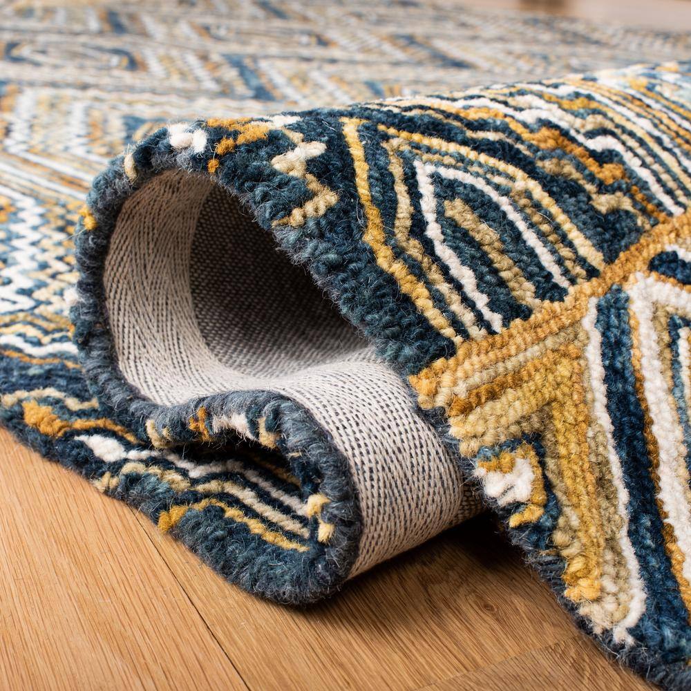 Blue Geometric Handmade Wool Area Rug 3' x 5'