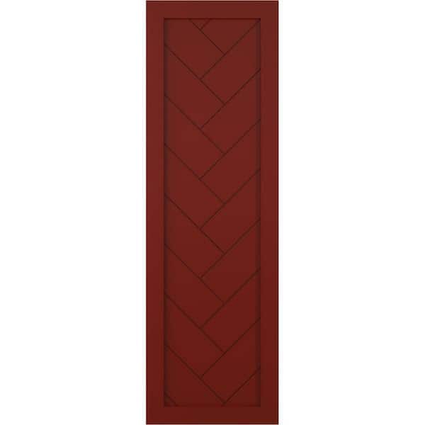 Ekena Millwork 12 in. x 44 in. PVC Single Panel Herringbone Modern Style Fixed Mount Board and Batten Shutters Pair in Pepper Red