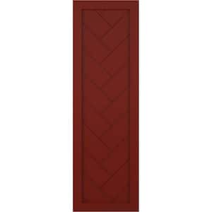 12 in. x 46 in. PVC Single Panel Herringbone Modern Style Fixed Mount Board and Batten Shutters Pair in Pepper Red