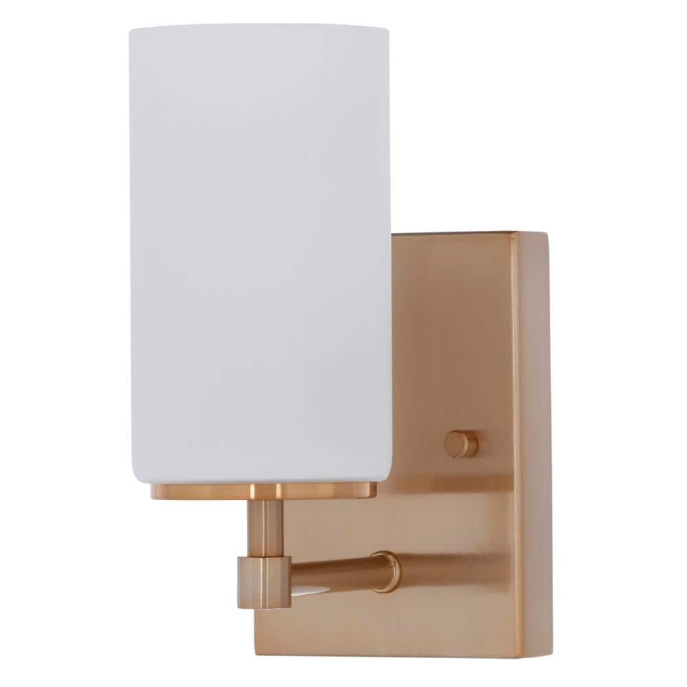 Satin Brass and Bronze Dimmable Wall Sconce with Etched Glass Shade