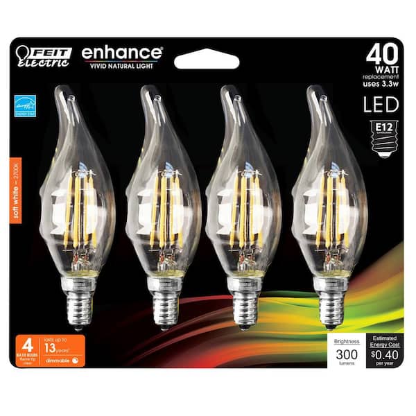 40-Watt Equivalent BA10 E12 Candelabra Dimmable Filament CEC Clear Chandelier LED Light Bulb Soft White 2700K (4-Pack)