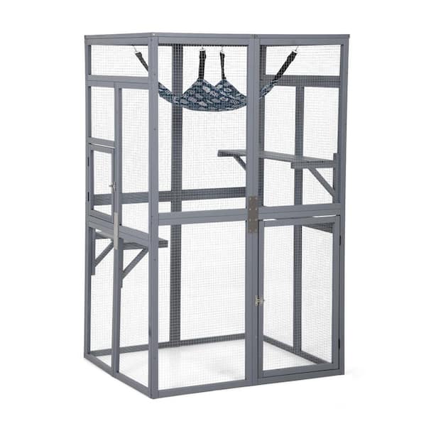Catio Outdoor Cat Enclosure Window Access with Hammock Grey-Medium