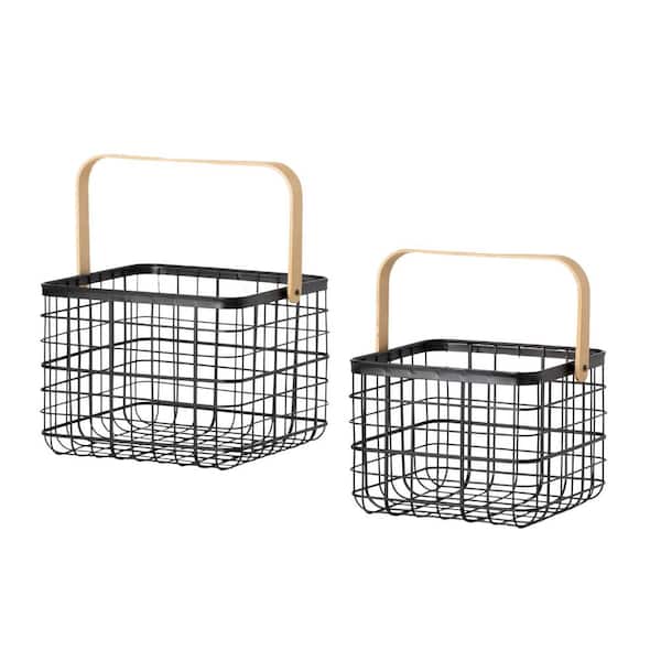 SULLIVANS 8 in. and 6.5 in. Black Metal Basket Set of 2