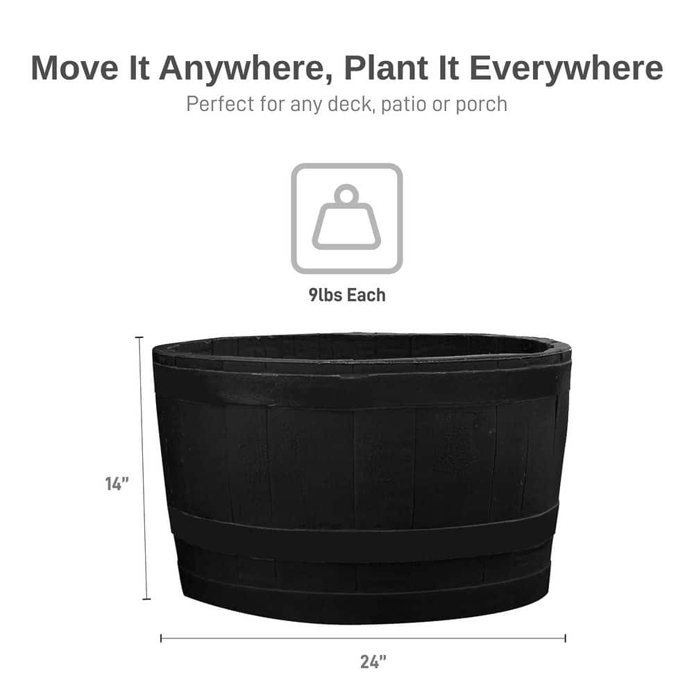 Black Polyethylene Whiskey Barrel Planter for Indoor/Outdoor Use