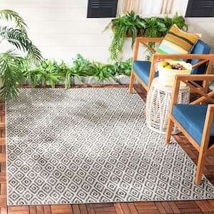 Courtyard Beige/Black 7 ft. x 7 ft. Square Geometric Indoor/Outdoor Patio  Area Rug