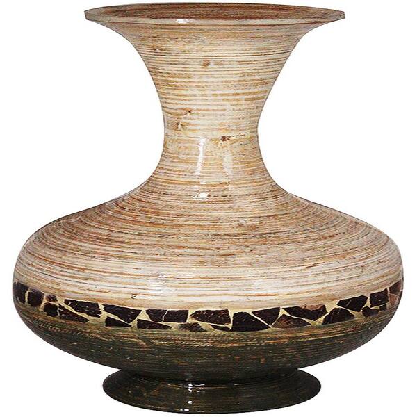 Distressed White/Brown Coconut Heather Ann Creations Cora Decorative Spun Bamboo Vase Distressed White/Brown Coconut Heather Ann Creations Cora Decorative Spun Bamboo Vase